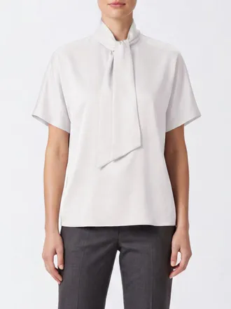 Brunello Cucinelli Blusa in pura seta con collo a fusciacca e maniche corte
