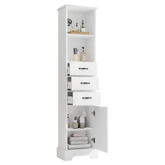 STILVORA Armario De Ba&ntilde;o Con 1 Puerta, 3 Cajones Y 2 Huecos, Estante Ajustable, En Mdf, 38 &times; 26 &times; 172.5 Cm, Blanco