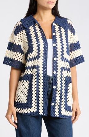 FRNCH Pilar Short Sleeve Crochet Cardigan in Creme at Nordstrom Rack, Size Medium