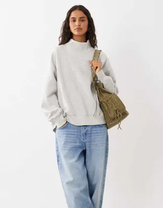 Abercrombie & Fitch felpa con collo alto in grigio chiaro