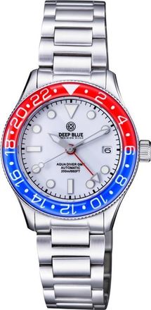 Deep Blue Aqua Diver Gmt Automatic White Dial Mens 40 mm Watch AQUAGMTWHT