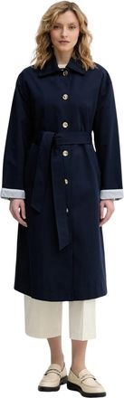 Benetton Lange trenchcoat met gestreepte voering - Dames - Jas met riem - Blauw - S - Katoen - Jassen