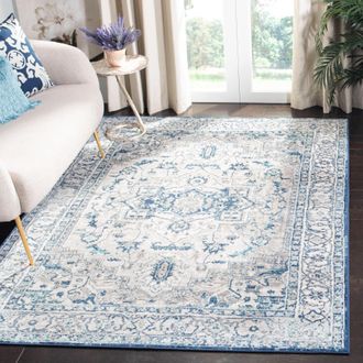 Safavieh Brentwood Machine Made Area Rug, Light Grey / Blue Traditional Style Easy Care