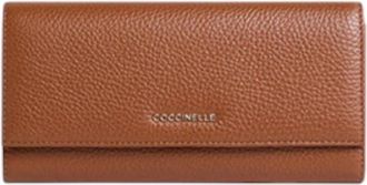 Coccinelle Metallic Soft Leren Portemonnee & Kaarthouder - Dames - Portefeuilles - Bruin - ONE Size - Leer - Accessoires