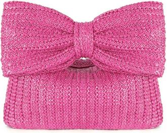 Generic Women Weaving Clutch Bag Zipper Closure with Straw Summer Handbag Versatile Female Party Wedding Bag (Rose Red)