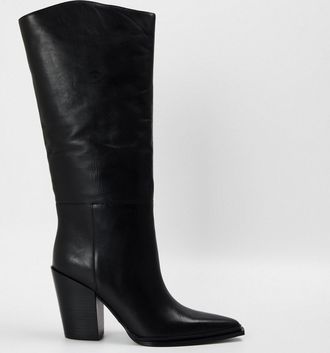 Steve Madden Womens Bronty Knee High Block Heel Boots in Black Lthr - Size UK 3