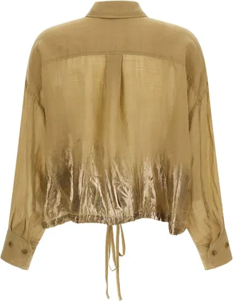 Nude Linen Blend with Laminated Lower Shirt - Tan