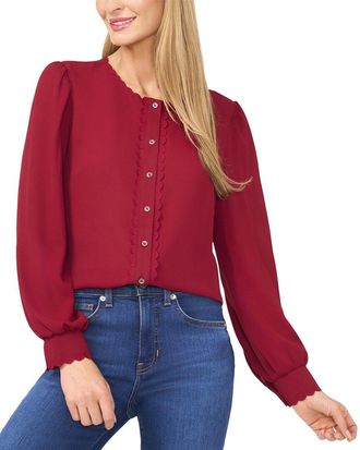 CeCe by Cynthia Steffe Scallop Detail Button Down Blouse