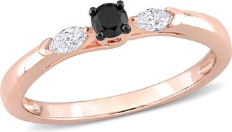 Mimi & Max 1/4ct TDW Black White Marquise Diamond 3-Stone Engagement Ring 10k Rose Gold