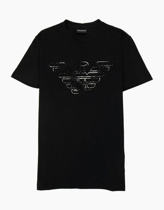 Emporio Armani Mens Emporio Armani Pima-jersey T-shirt With Graffiti Logo Black - Size: 42