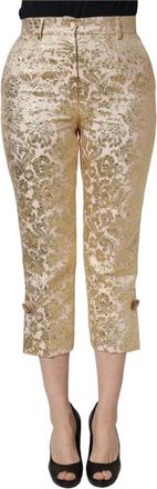 Dolce & Gabbana Floral Jacquard Crop Pantalon - Dames - Vrijetijds broeken - Geel - M - Polyester - Broeken