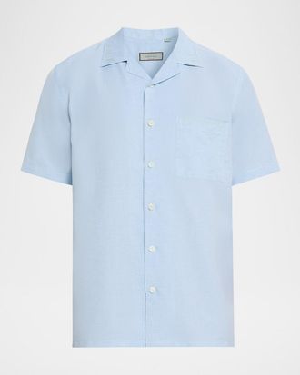 Canali Mens Linen and Cotton Pocket Camp Shirt