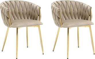 Vente-Unique Sedia in Velluto e Metallo Dorato Beige - Lotto di 2 - ELEGANO