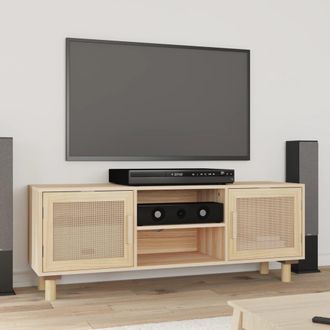 vidaXL Vidaxl - Mueble Para Tv Madera Maciza Pino Y Rat&aacute;n Natural 105x30x40 Cm