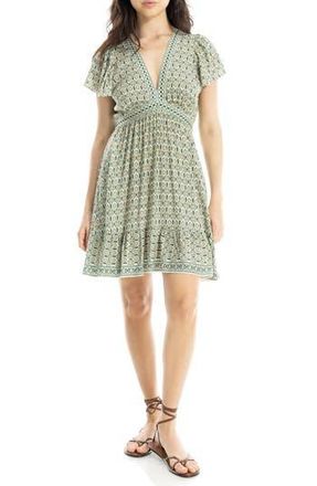 Max Studio Flutter Sleeve Dress in Cream/Green Rosette Tile at Nordstrom Rack, Size X-Large