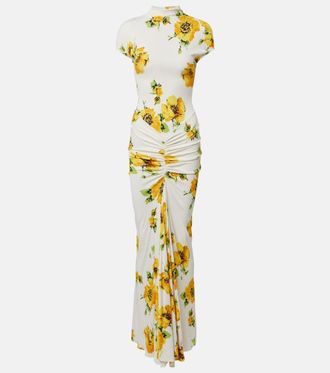 Alaia Floral ruched jersey maxi dress