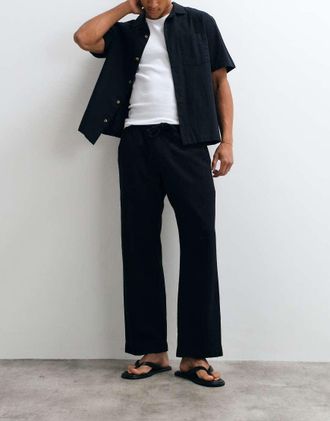 Abercrombie & Fitch Pantaloni ampi in seersucker neri-Nero