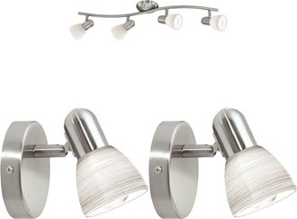 Loops Quad Ceiling Spot Light & 2x Matching Wall Lights Satin Nickel Opal Glass Shade