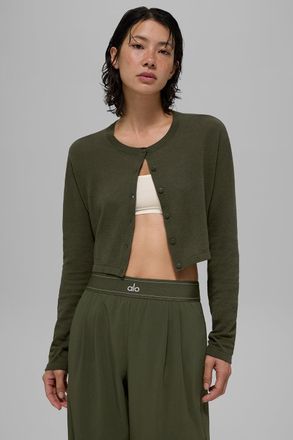Alo | Supernatural Sweater Cardigan Top in Green Olive, Size: Medium