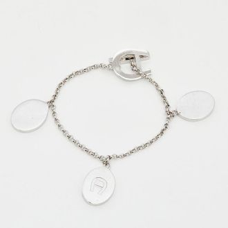 Aigner Crystals Mother Of Pearl Silver Tone Metal Bracelet