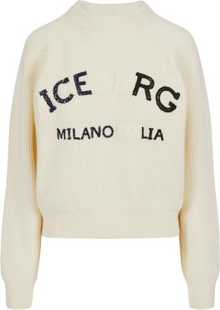 Iceberg Truien & Vesten, Dames, Wit, XS, Wol, Melkwitte lamswollen trui met maïssteek