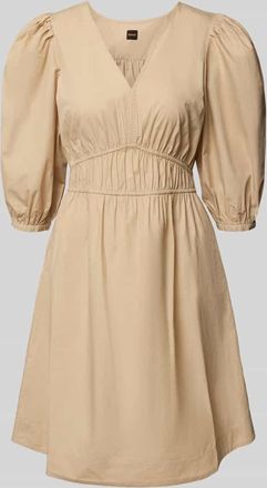 Boss Orange by Hugo Boss BOSS Orange Knielanges Kleid mit Puffärmeln Modell Dezzan in Sand, Größe 34