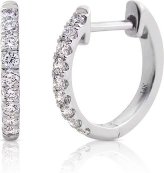 MAX + STONE 14k Solid Gold Lab Grown Diamond Half Pav&eacute; Huggie Earrings
