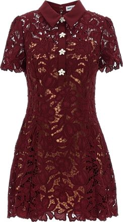 Self Portrait Burgundy Lace Flared Mini Dress