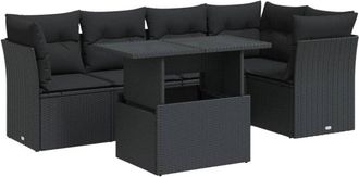 vidaXL Set De Sof&aacute;s De Jard&iacute;n 6 Piezas Y Cojines Rat&aacute;n Sint&eacute;tico Negro Vidaxl