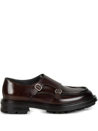 Neil Barrett buckle leather monk shoes - men - Calf Leather/Calf Leather/Rubber - 9.5 - Brown