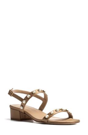 Jon Josef Sawyer Imitation Pearl Sandal in Sand Satin at Nordstrom, Size 9.5