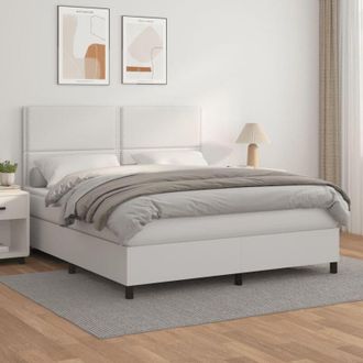 vidaXL Vidaxl - Cama Box Spring Con Colch&oacute;n Cuero Sint&eacute;tico Blanco 180x200 Cm