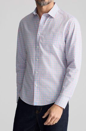 UNTUCKit Ridge Check Wrinkle Free Cotton Button-Up Shirt in Blue Red at Nordstrom, Size X-Large