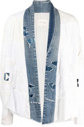 Greg Lauren open-front distressed jacket - men - Cotton/Polyurethane/Polyurethane/Cotton - 3 - White