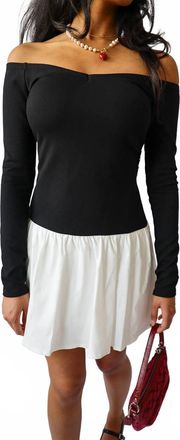 Blue Blush Off The Shoulder Mini Dress In Black-Off White