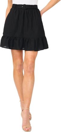 CeCe by Cynthia Steffe Belted Ruffle Minidress in Rich Black at Nordstrom, Size 10