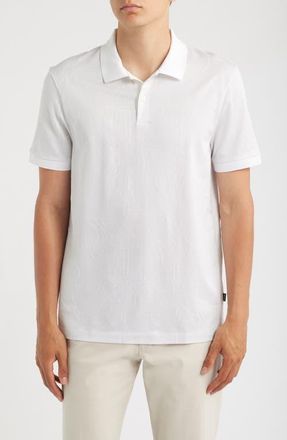 BOSS Parlay Floral Jacquard Cotton Polo in White at Nordstrom, Size Xx-Large