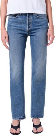 A Gold E Lana High Waist Straight Leg Jeans in Liberty Med Indigo at Nordstrom, Size 25
