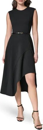 DKNY Belted Flounce Stretch Dress in Black at Nordstrom, Size 14