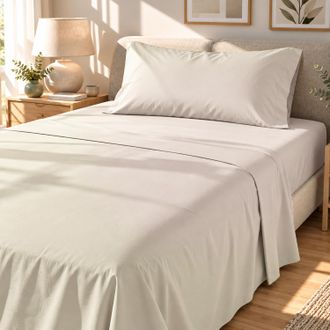 KASANOVA Completo letto 1 piazza e mezza cotone beige chiaro tinta unita