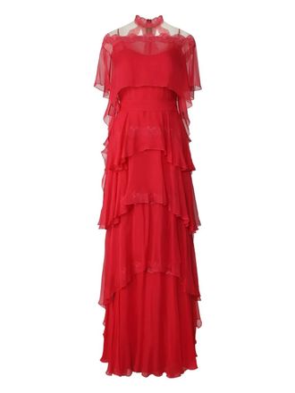 Alberta Ferretti lace-trim maxi dress - Red