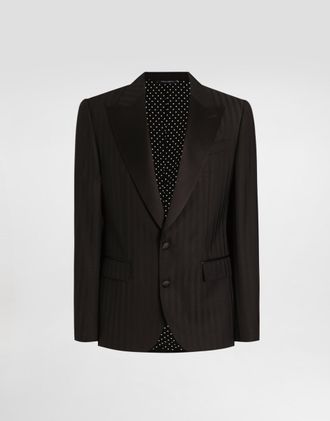 Dolce & Gabbana Pekin Wool Jacquard Single-breasted Sicilia Light Jacket - Man Suits And Blazers Black 48