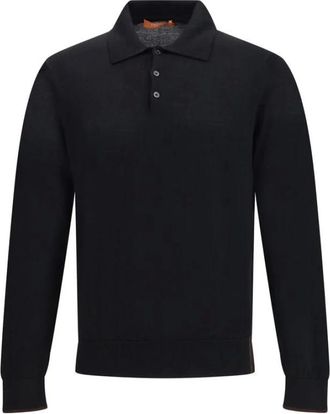 Cruna Tops, Heren, Zwart, S, Wol, Gebreide Polo Sweater