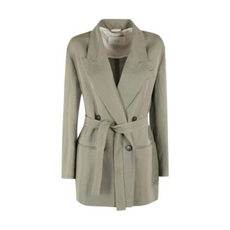 Tela Blazers, female, Green, 2XS, Green Button-Up Belted Jacket