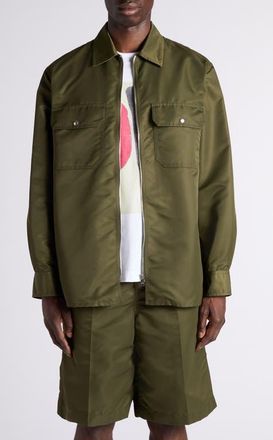 Bottega Veneta Water Repellent Nylon Zip Overshirt in 3293 Shrub at Nordstrom, Size 48