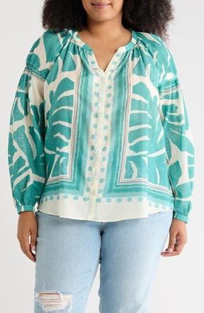 Daniel Rainn Border Print Button-Up Shirt in Dusty Teal at Nordstrom Rack, Size 1X