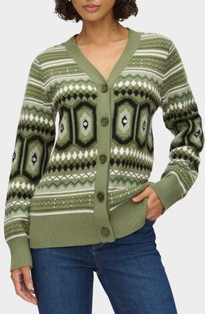 Aligne Federika Embellished Fair Isle Cotton & Wool Blend Cardigan in Green at Nordstrom Rack, Size 14
