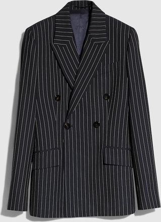 Gucci Pinstripe Silk Wool Jacket, Blue