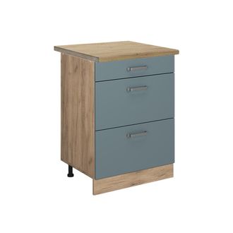 Vicco Mueble Bajo De Cocina R-line, Gris Azulado, 60 Cm Con Cajones, Et Roble