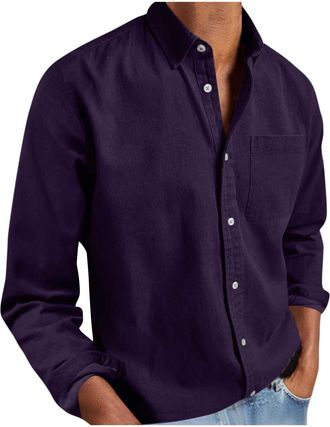 Generic Mens Summer Shirts Long Sleeve Purple Mens Formal Shirts Plain Long Sleeve Button Down Lapel Classic Shirt Regular Fit Casual Fashion Business Work Of